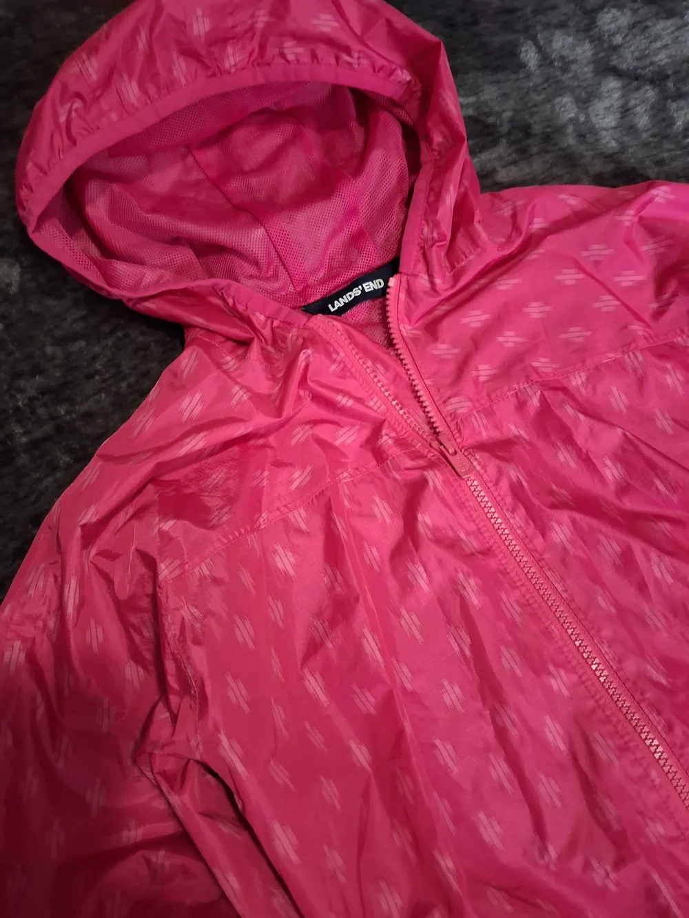 Lands' End Pink Hooded Full Zip Windbreaker Rain Jacket Girls Size L (14-16)